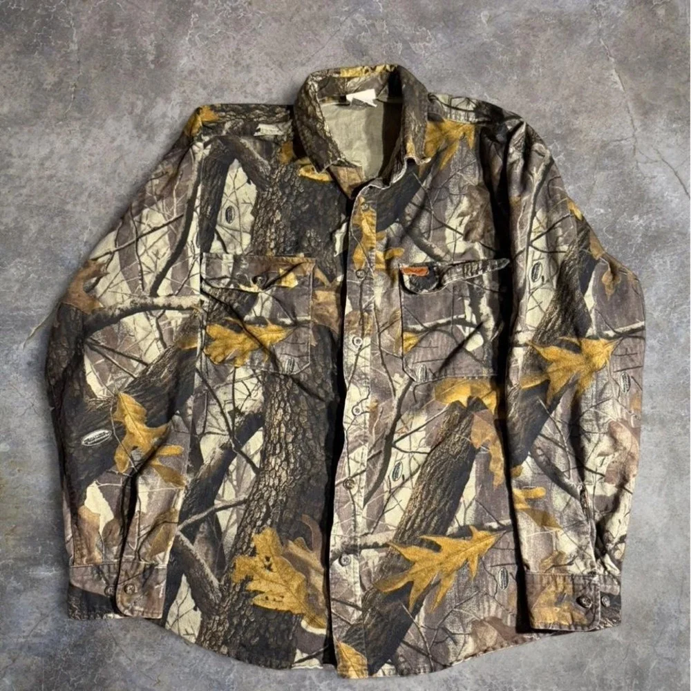 Vintage Woolrich Outdoor Guide Collection Realtree Camouflage Hunting Button Up
